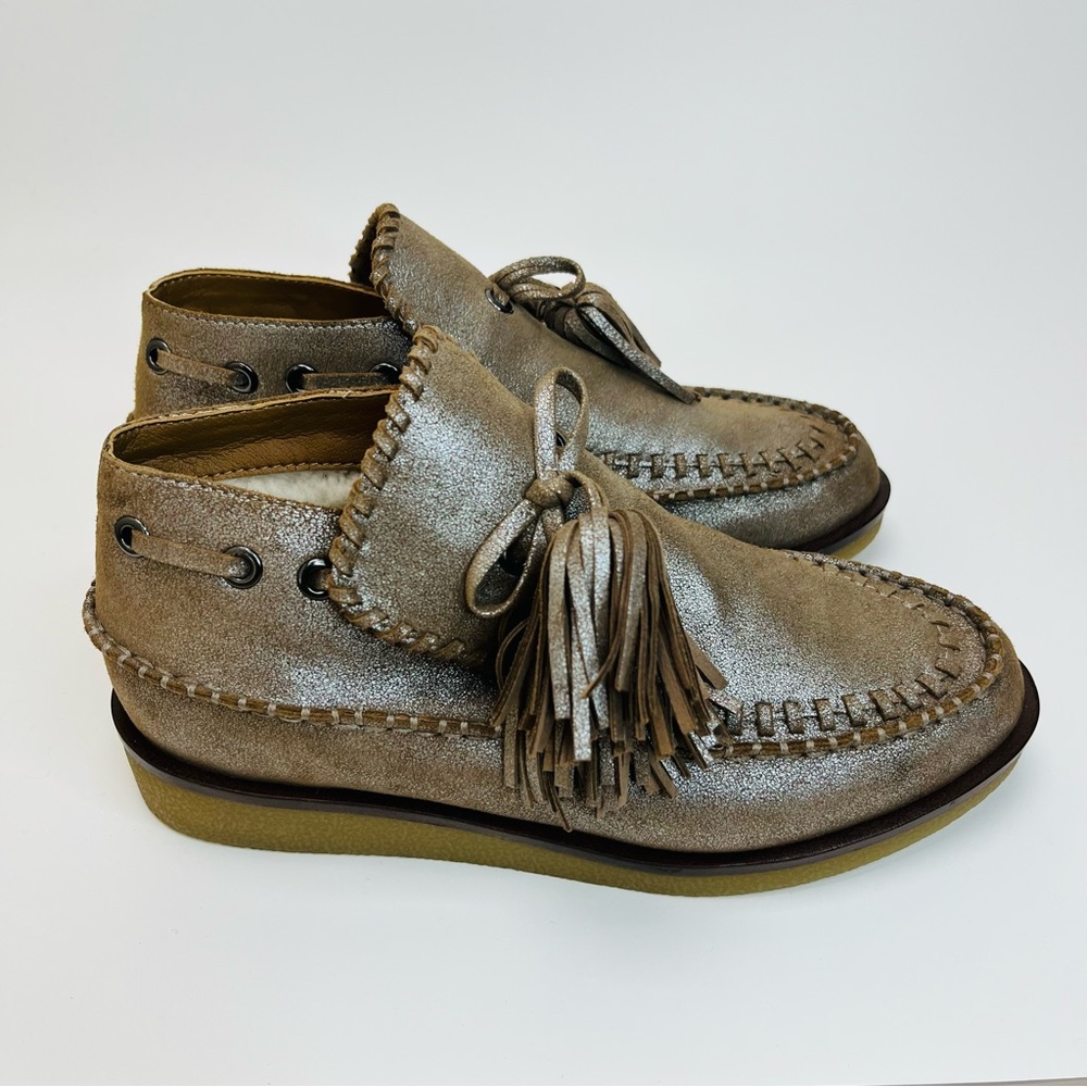 Aerosoles MARTHA STEWART SHIRLEY Silver Bronze Tassel Mocs Fleece lined Sz 5.5